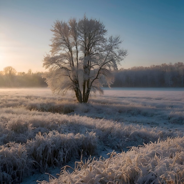 Frozen snowcovered siberian field