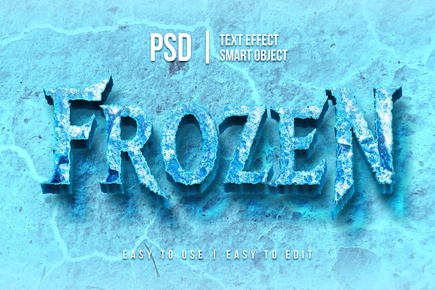 Frozen text effect smart object on a blue background