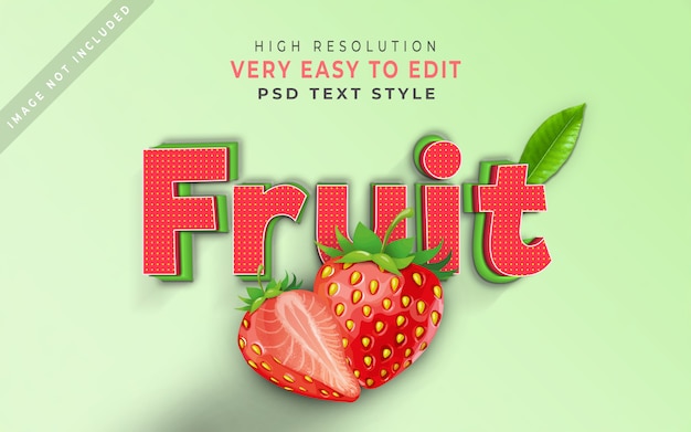 PSD foglia della fragola di effetto del testo stile della frutta 3d