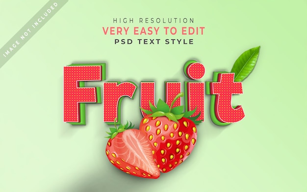 Foglia della fragola di effetto del testo stile della frutta 3d