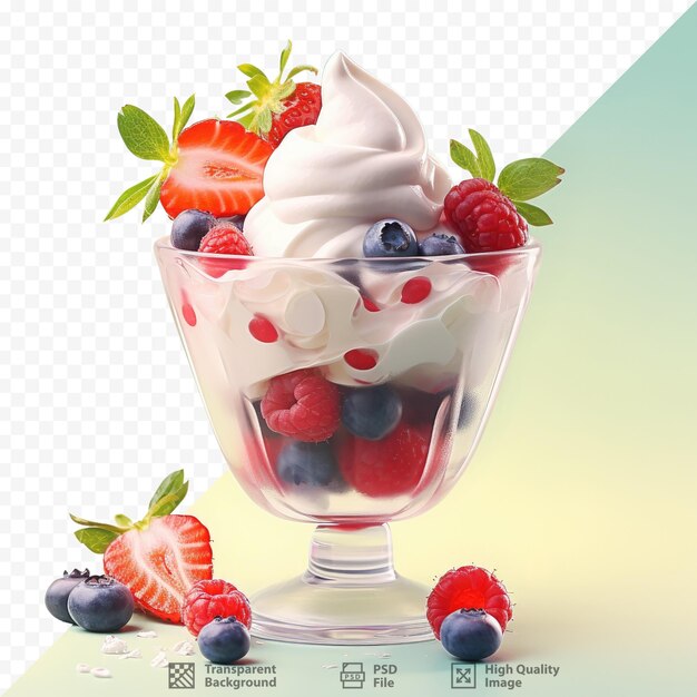 PSD fruit and berry yogurt alone on transparent background