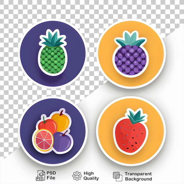 PSD fruit concept sticker collection isolated on transparent background