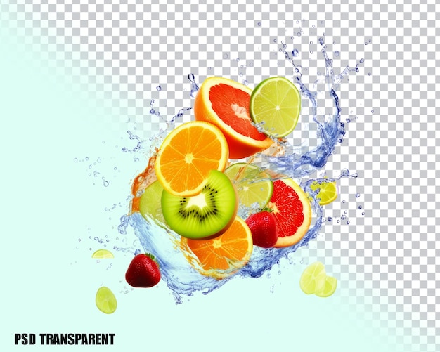 PSD fruit dat in het water spettert