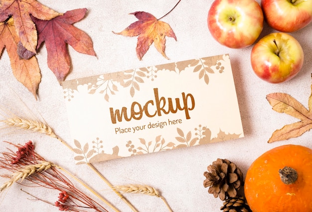 PSD fruit and dried autum leaves mock-up