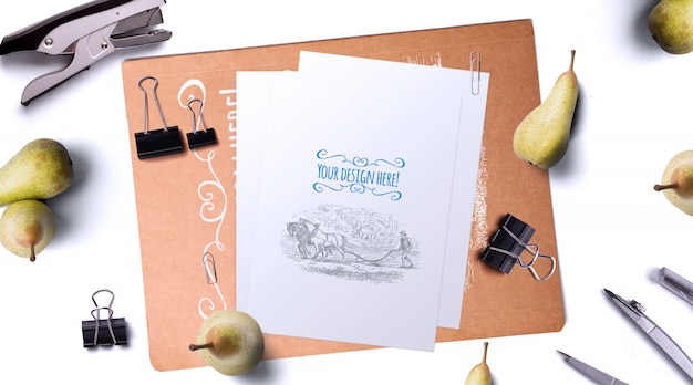 PSD fruit en briefpapier mockup