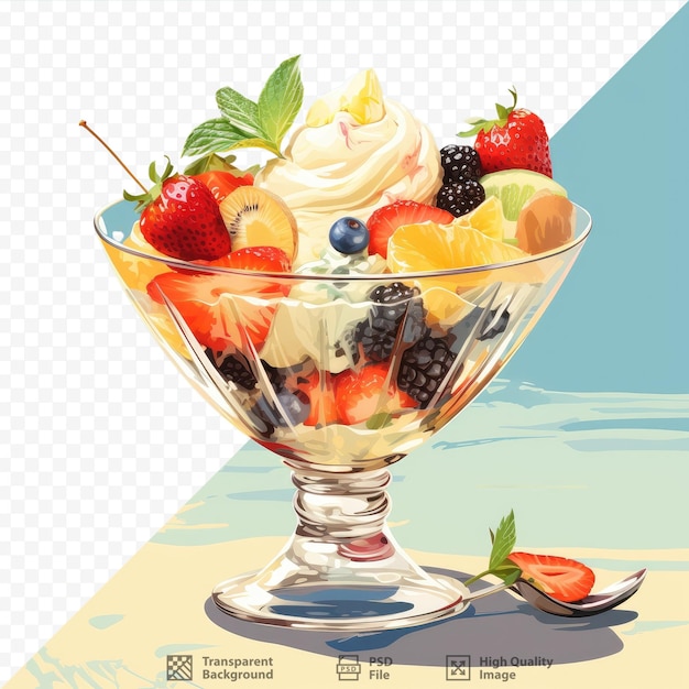 PSD fruit filled ice cream in glass dish