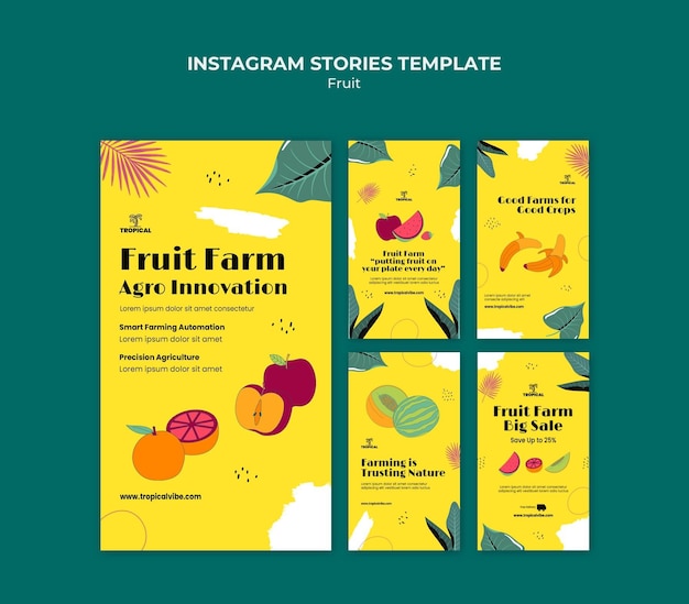 PSD modello di storie di instagram di frutta