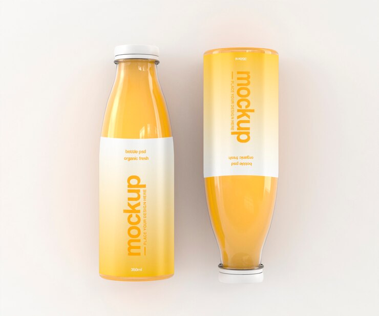 PSD fruit juice clear glass bottle mock-up design