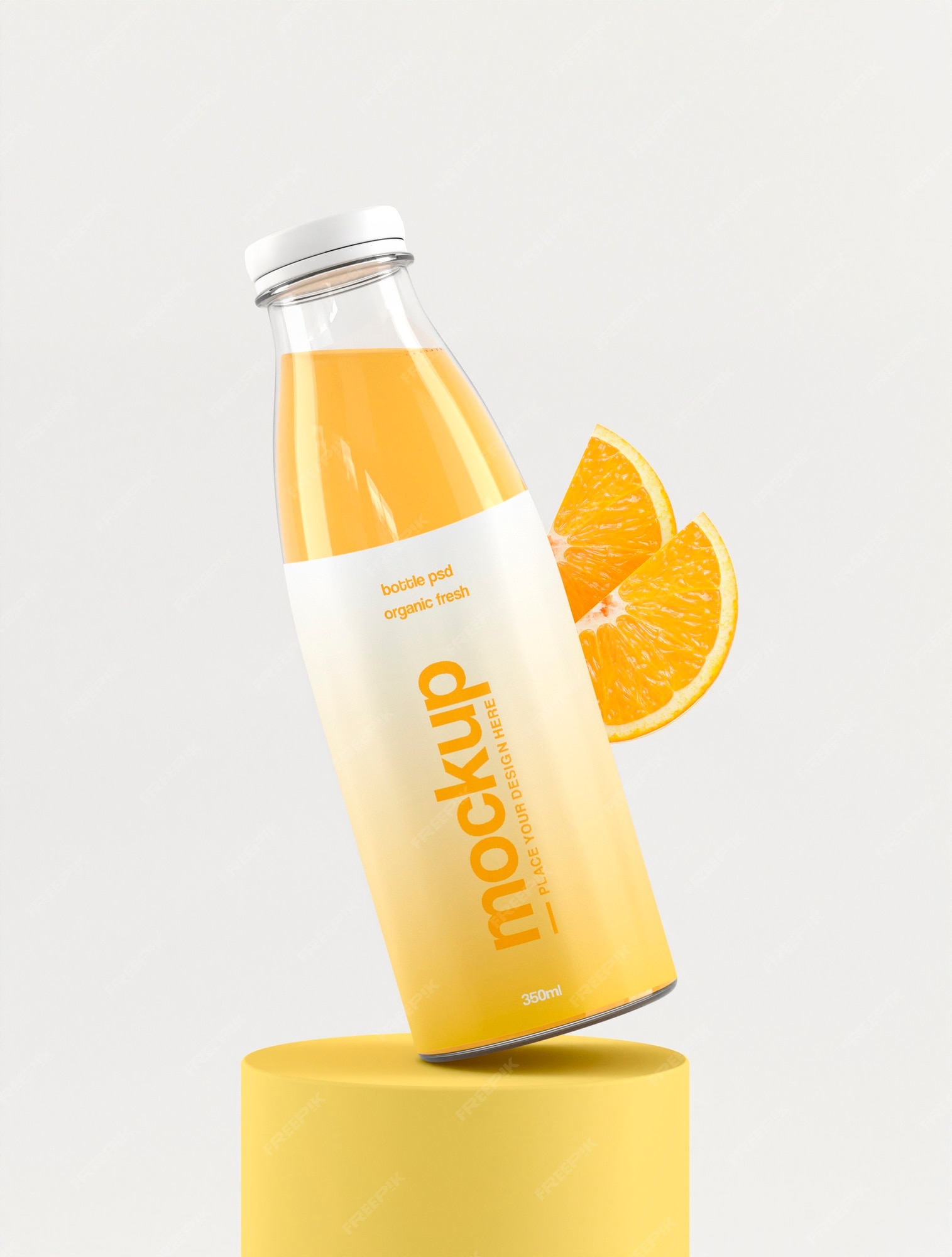 Clear Glass Bottle with Orange Juice Mockup - Free Download Images