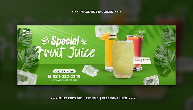 Fruit juice drink food menu social media facebook cover banner template