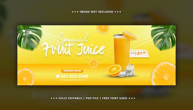 PSD succo di frutta bevanda cibo menu social media copertina facebook modello banner