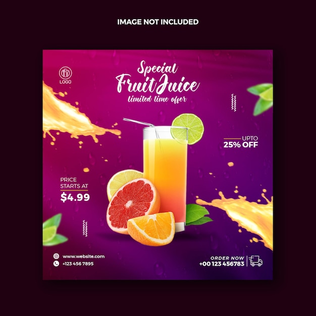 PSD fruit juice drink social media post and cold drink web banner