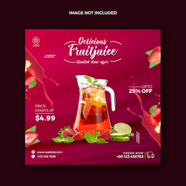 PSD fruit juice drink social media post and cold drink web banner