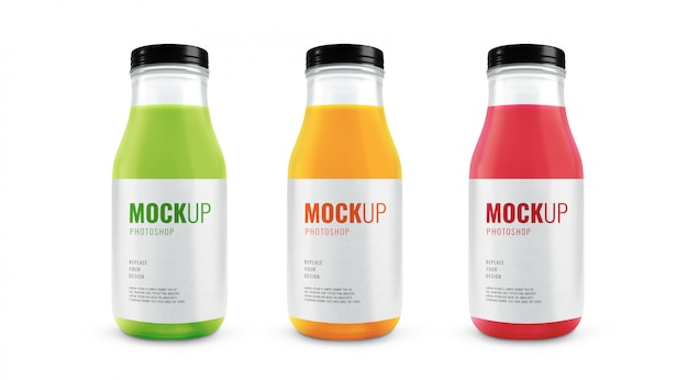 Fruit juice glass bottles mockup