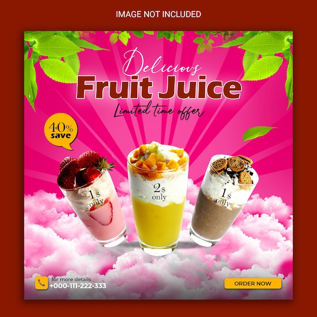 Banner di social media di succo di frutta.