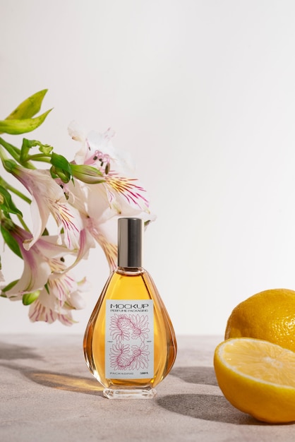 PSD fruit perfume bottle mockup