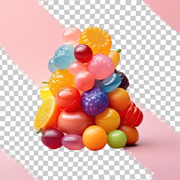 PSD fruit shaped candies in a heap alone transparent background
