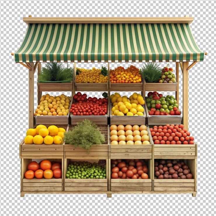 PSD fruit shop stall isolated on transparent background
