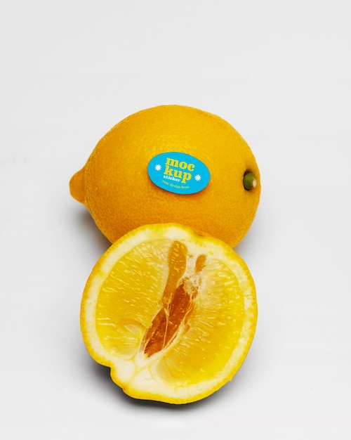 PSD fruit sticker mock-up on lemon