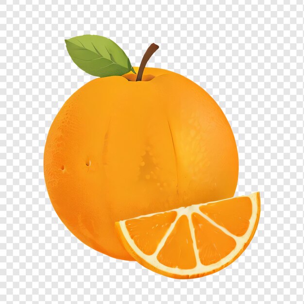 a fruit that is orange with a green leaf