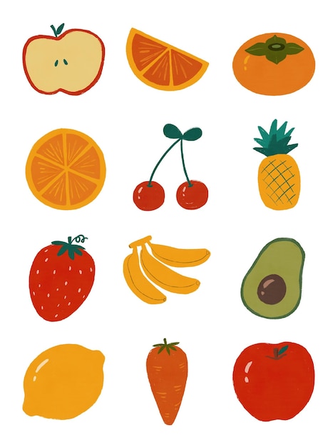 PSD set di illustrazioni di frutta e verdura