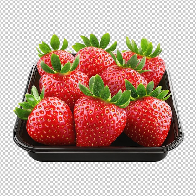 Fruitbak met aardbeien op een doorzichtige achtergrond