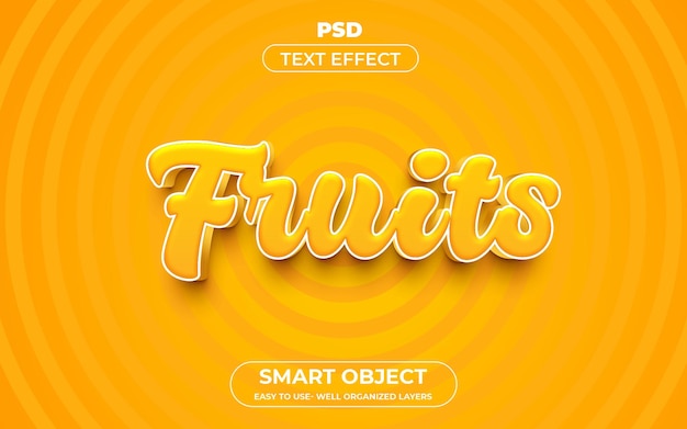 Fruits 3d bewerkbare teksteffectstijl premium psd-sjabloon met achtergrond