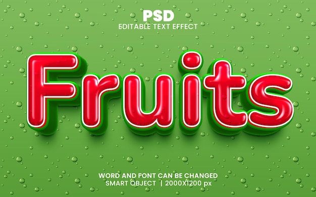 PSD fruits 3d editable photoshop text effect style with background