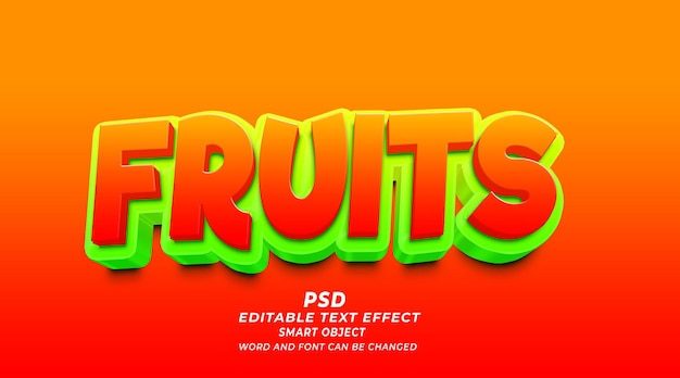 PSD modello psd di photoshop con effetti di testo modificabili 3d di frutta