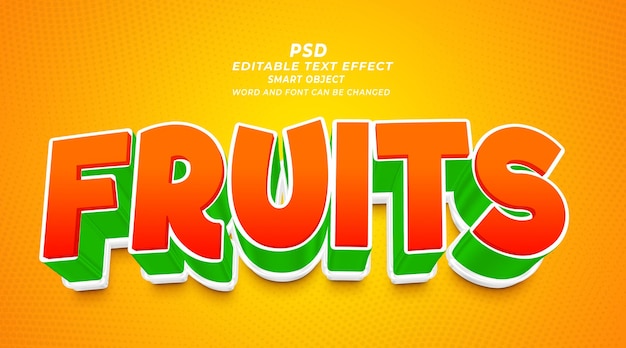 PSD modello di photoshop con effetto di testo modificabile 3d di frutta