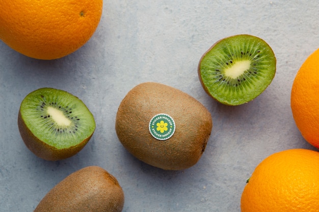 PSD fruits arrangement with sticker mockup