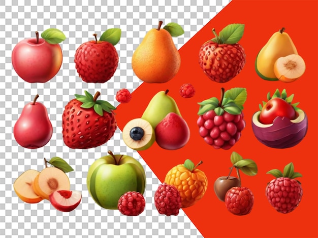 PSD fruits isolated colored set with fruit and berries of various colors and sizes