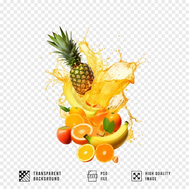 Fruits and splashes on transparent background