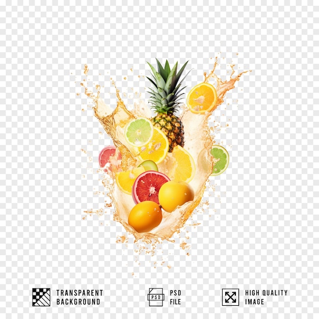 Fruits and splashes on transparent background