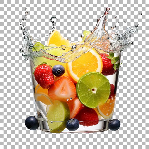 PSD fruits and vegetables splash water on transparent background