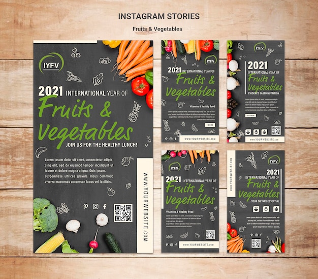 PSD fruits and vegetables year instagram stories template