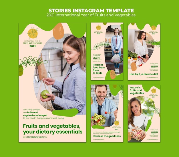PSD modello di storie di instagram anno di frutta e verdura