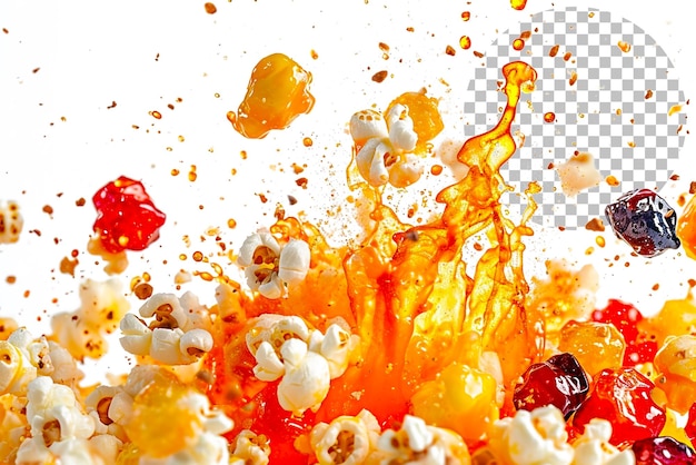 Fruity popcorn fiesta popcorn bedekt met een fruity glaze op een doorzichtige achtergrond