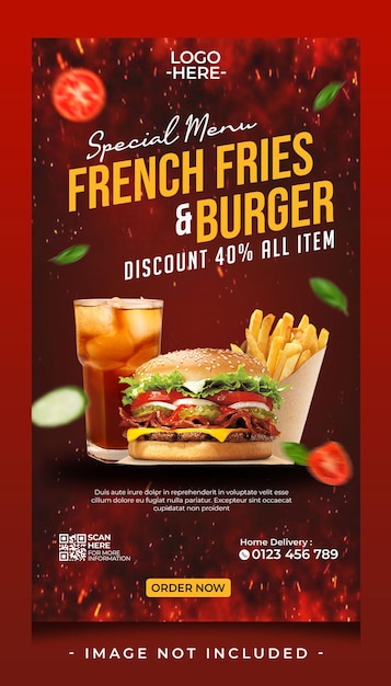 Frytki I Restauracja Z Burgerami Do Promocji Szablon Banera Postów W Mediach Społecznościowych