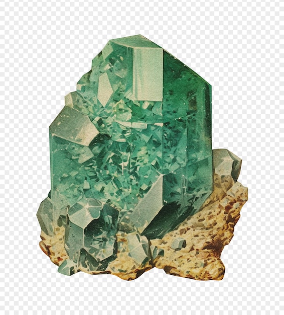 Fuchsite mineral on transparent background oldstyle vintage illustration