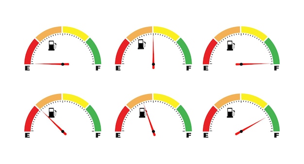 Fuel Gauge Indicator Levels Set Isolated on White Background