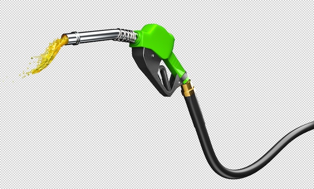 fuel nozzle with gasoline splash on transparent background