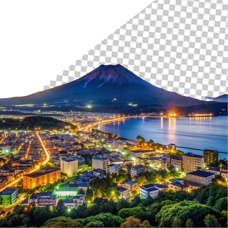 PSD fuji mountains and fujikawaguchiko city at night japan