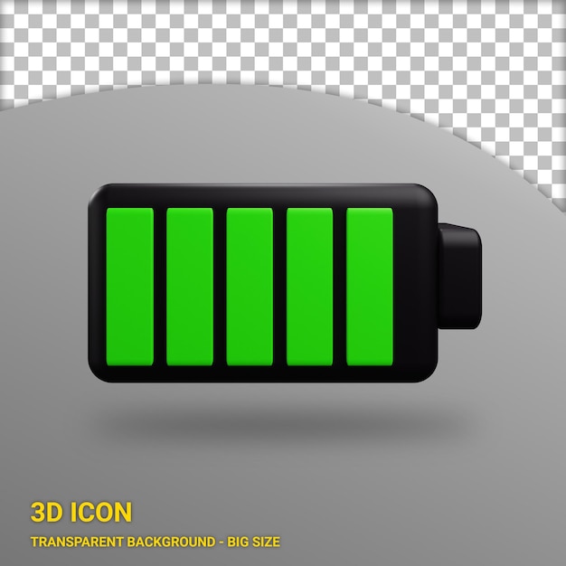 Full battery 3d icon with transparent background