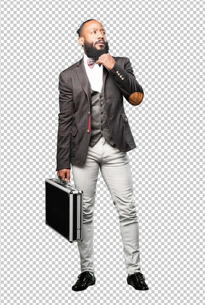 Full body black man holding a briefcase