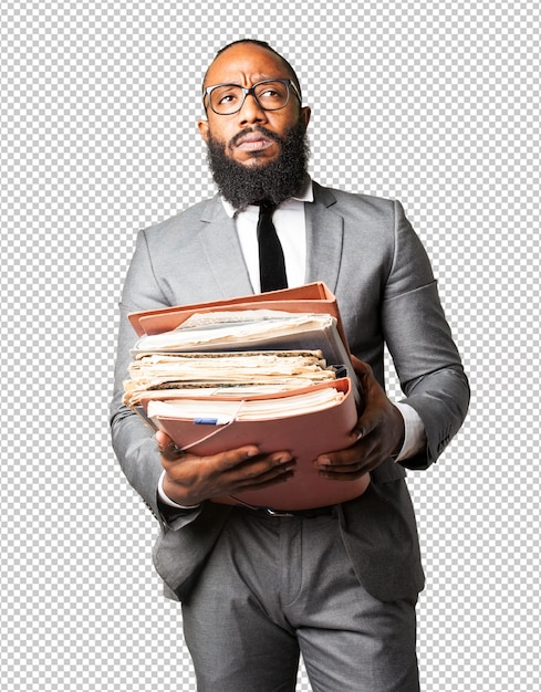 Full body business black man holding files