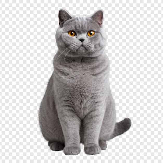 Full body of gray british shorthair cat isolated on transparent background