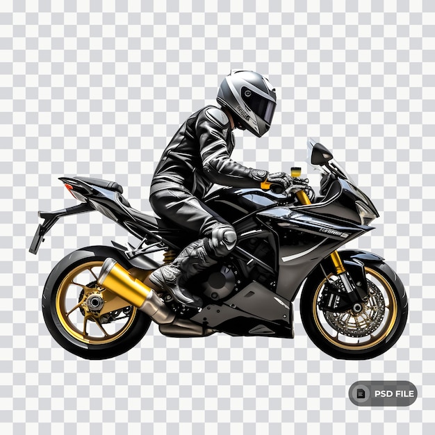 PSD full body image of a motorcyclist right side profile photography hyper realistic white background