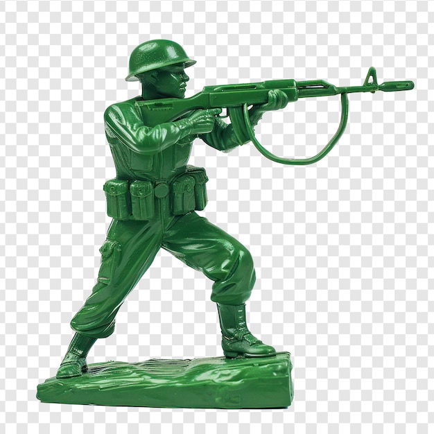 PSD full body of green toy soldier aiming with a rifle on transparency background png