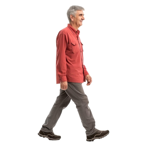 PSD full body side view happy smiling elderly man